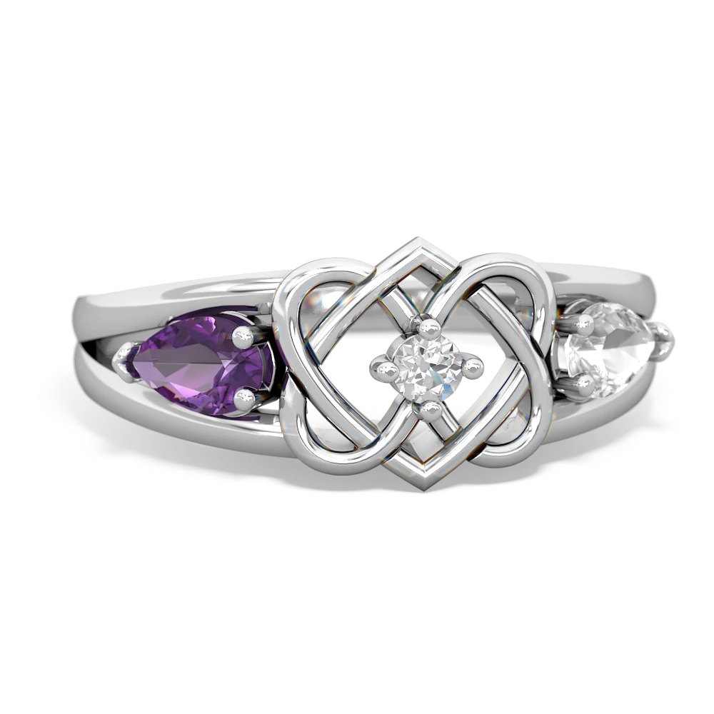 Amethyst Hearts Intertwined 14K White Gold ring R5880