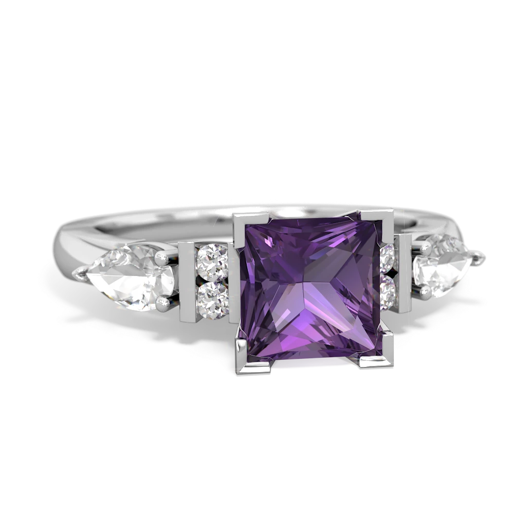 Amethyst 6Mm Princess Eternal Embrace Engagement 14K White Gold ring C2002