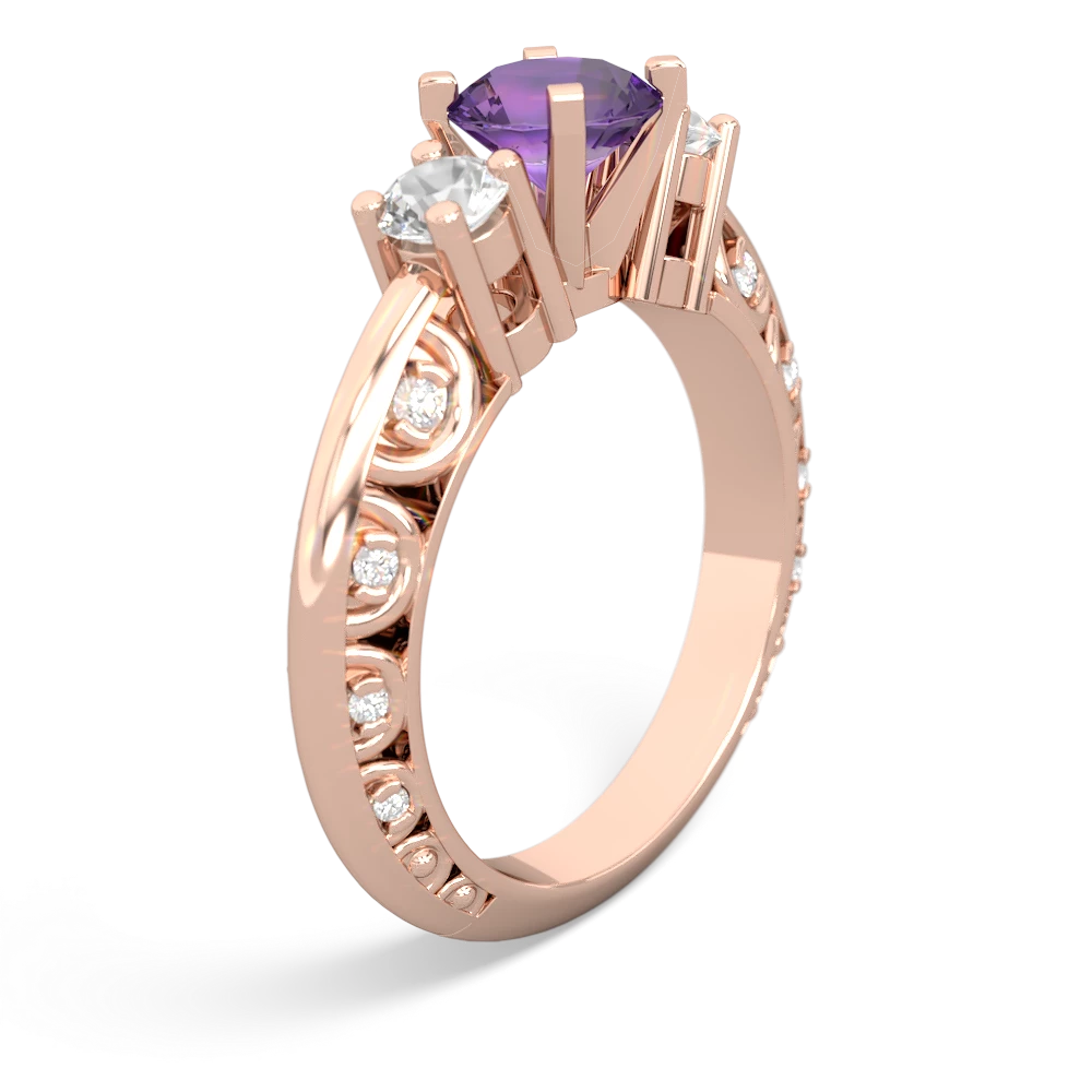 Amethyst Art Deco Eternal Embrace Engagement 14K Rose Gold ring C2003