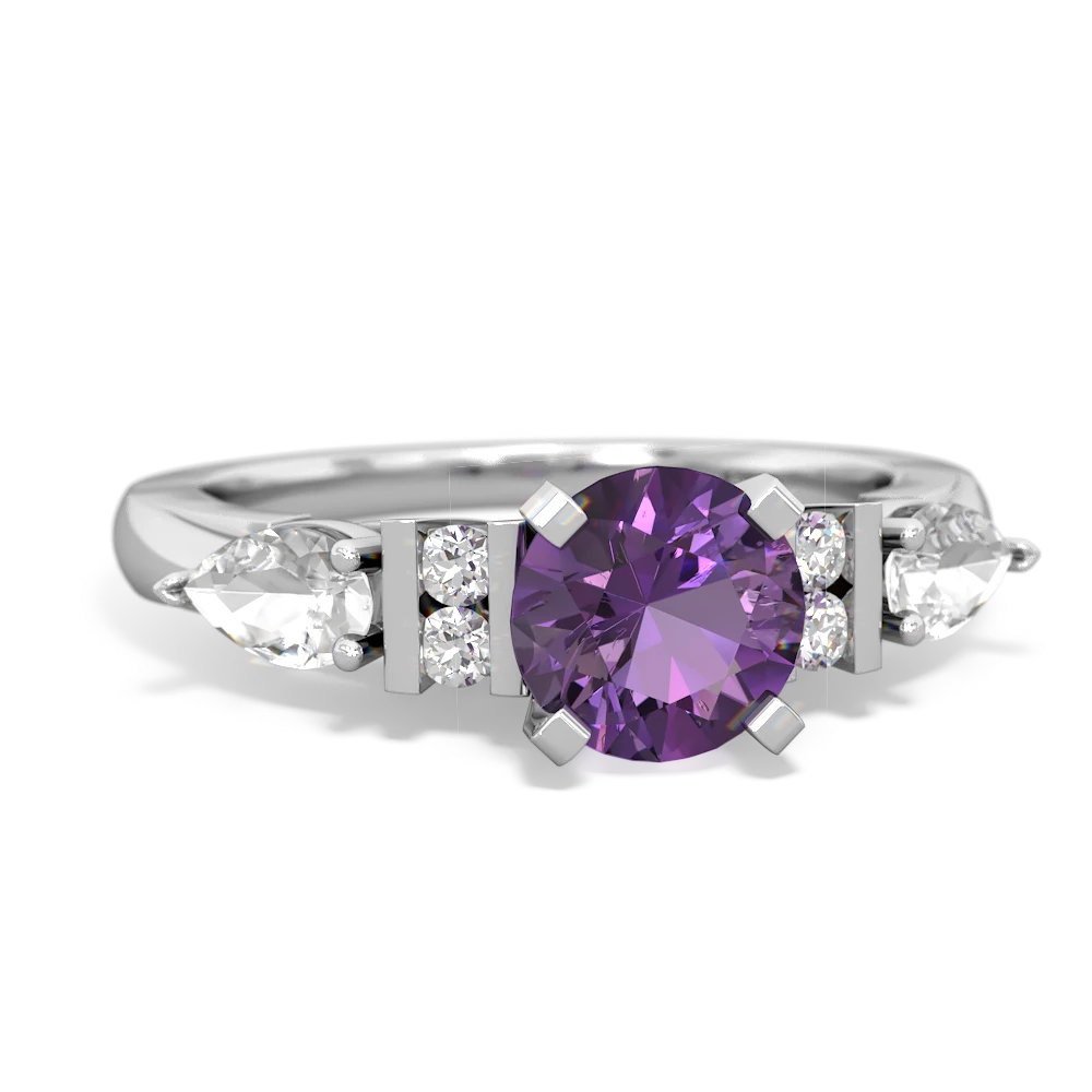 Amethyst 6Mm Round Eternal Embrace Engagement 14K White Gold ring R2005