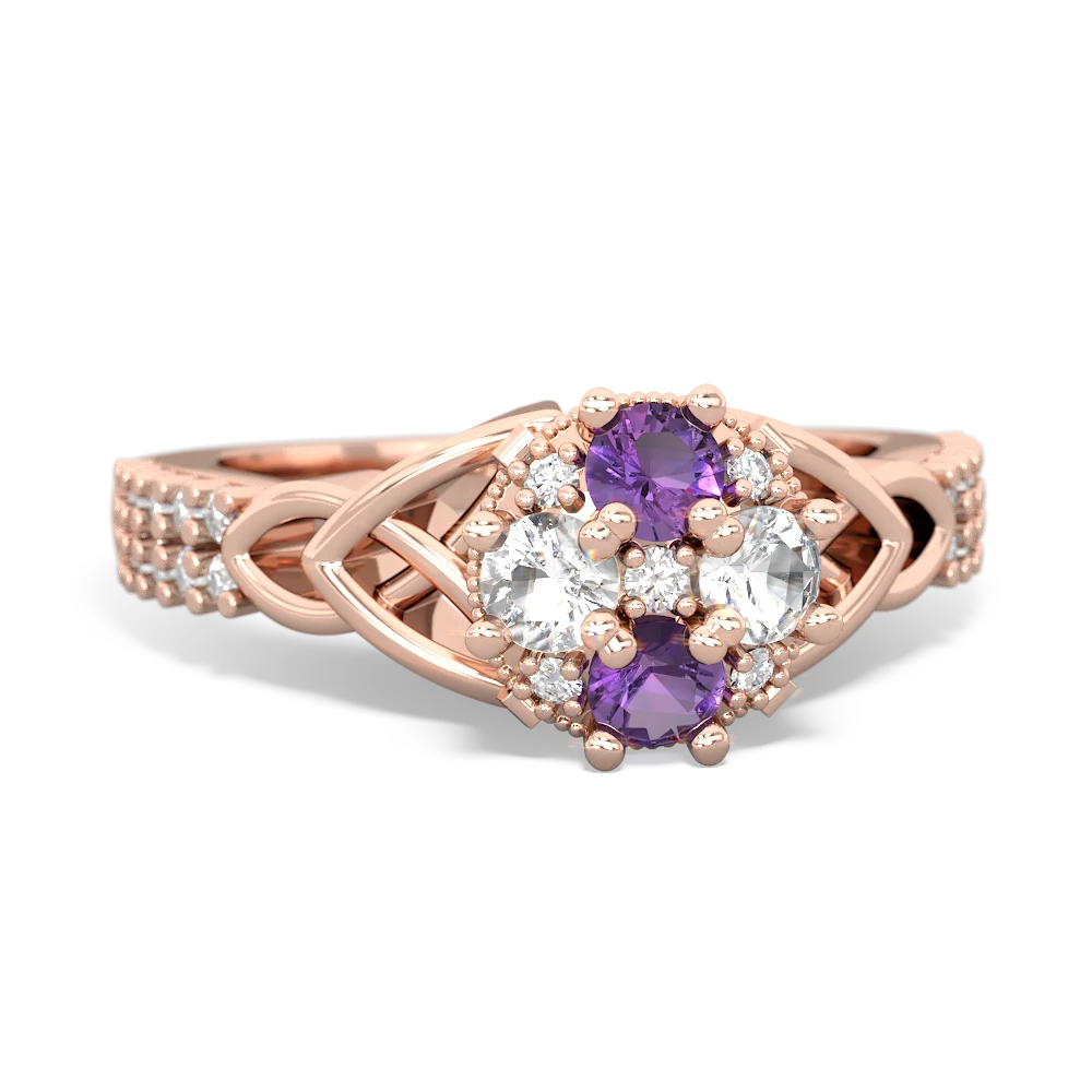 Amethyst Celtic Knot Cluster Engagement 14K Rose Gold ring R26443RD