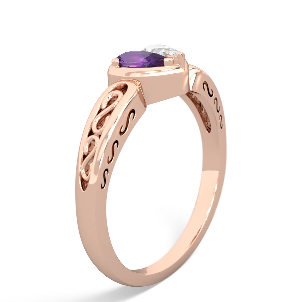 Amethyst Filligree 'One Heart' 14K Rose Gold ring R5070