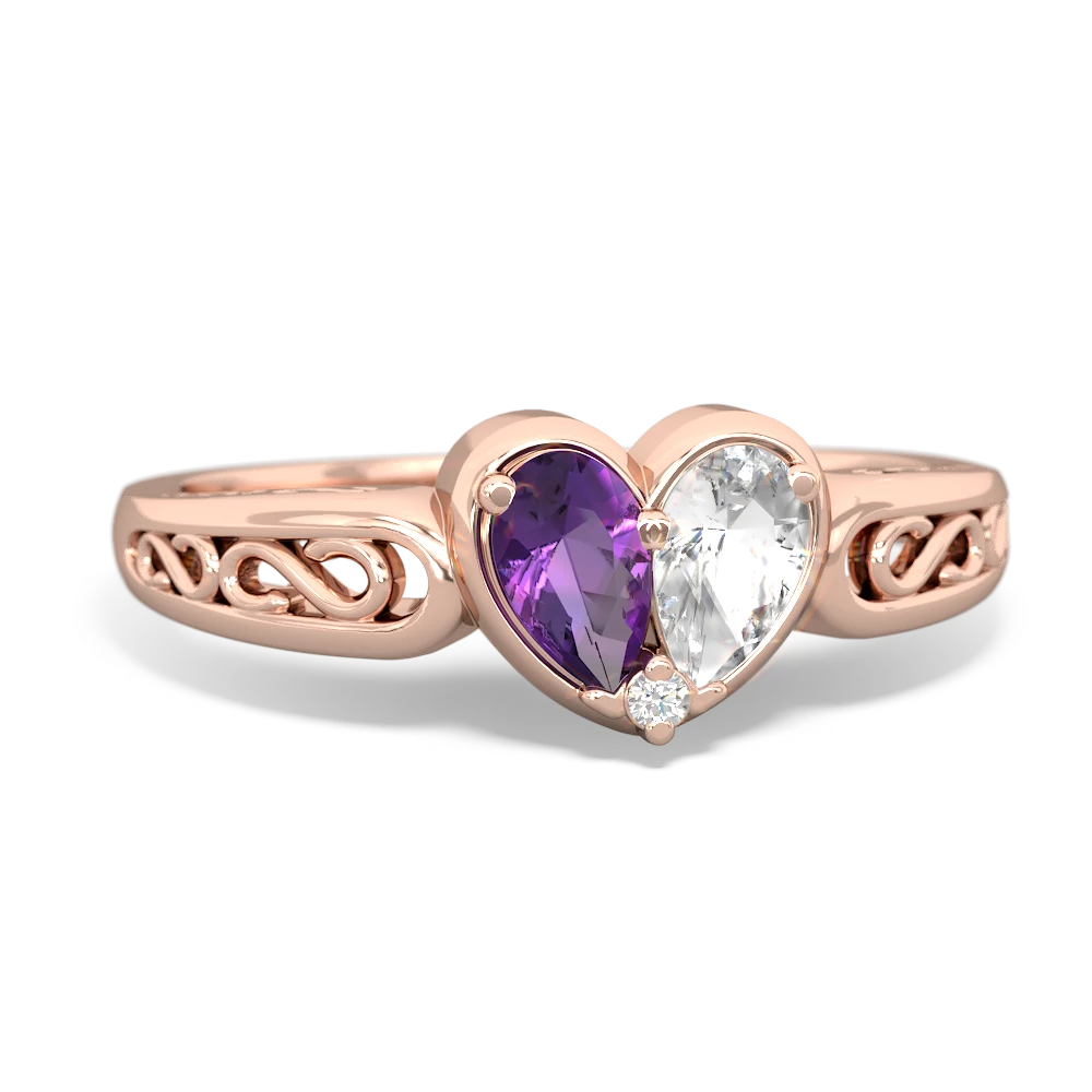 Amethyst Filligree 'One Heart' 14K Rose Gold ring R5070