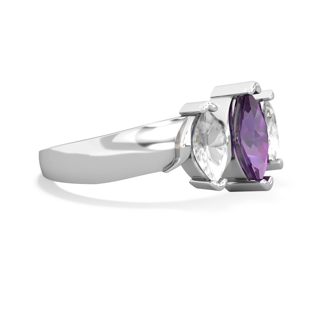 Amethyst Three Peeks 14K White Gold ring R2433