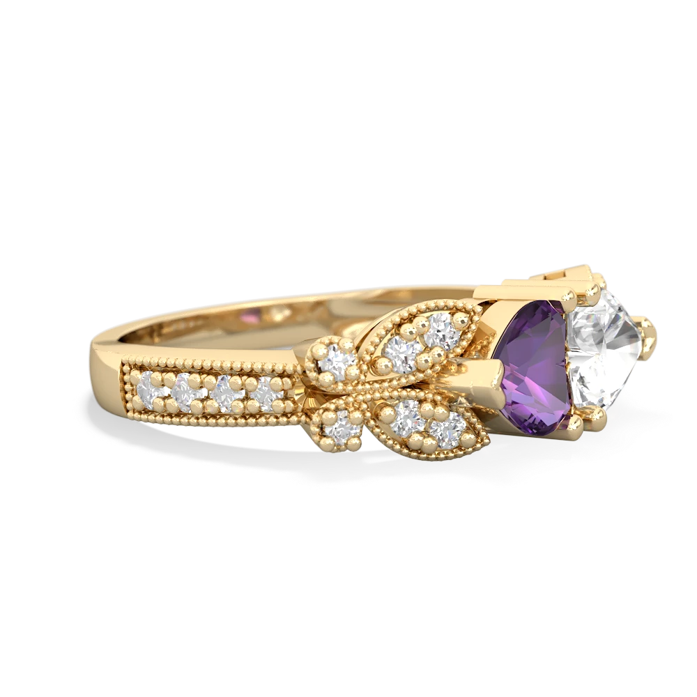 Amethyst Diamond Butterflies 14K Yellow Gold ring R5601