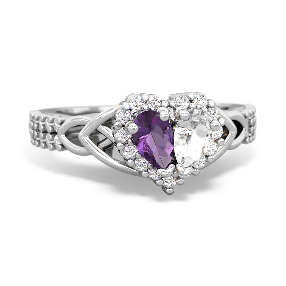 Amethyst Celtic Knot Two Hearts As One 14K White Gold ring R2644HRT