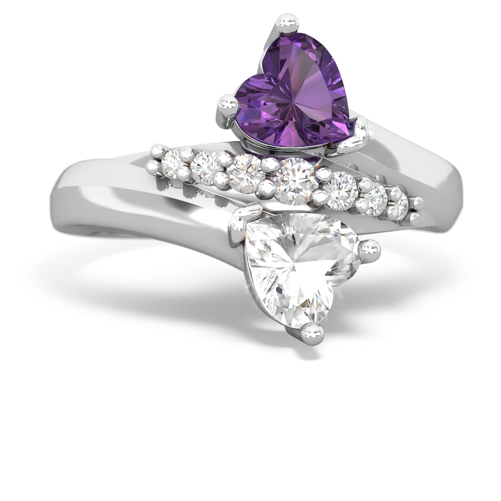 Amethyst Heart To Heart 14K White Gold ring R2064