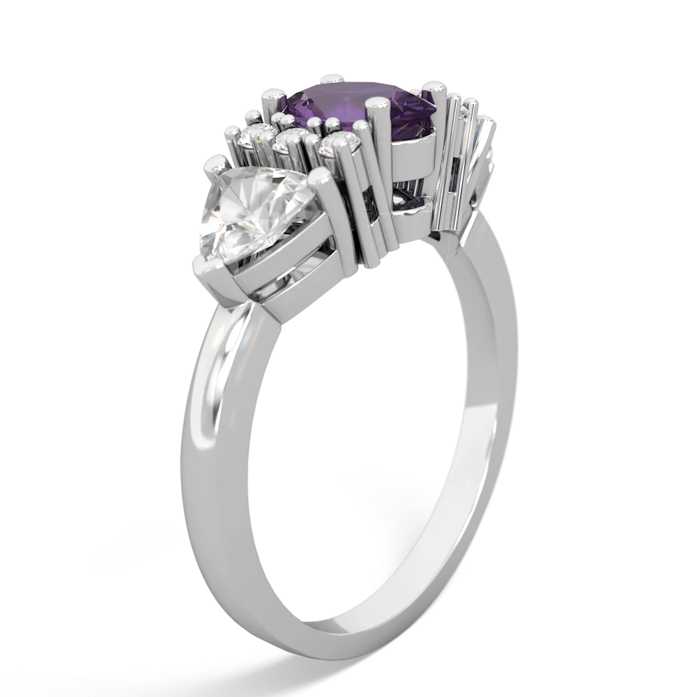 Amethyst Antique Style Three Stone 14K White Gold ring R2186