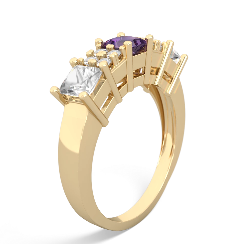 Amethyst Three Stone Diamond Cluster 14K Yellow Gold ring R2592