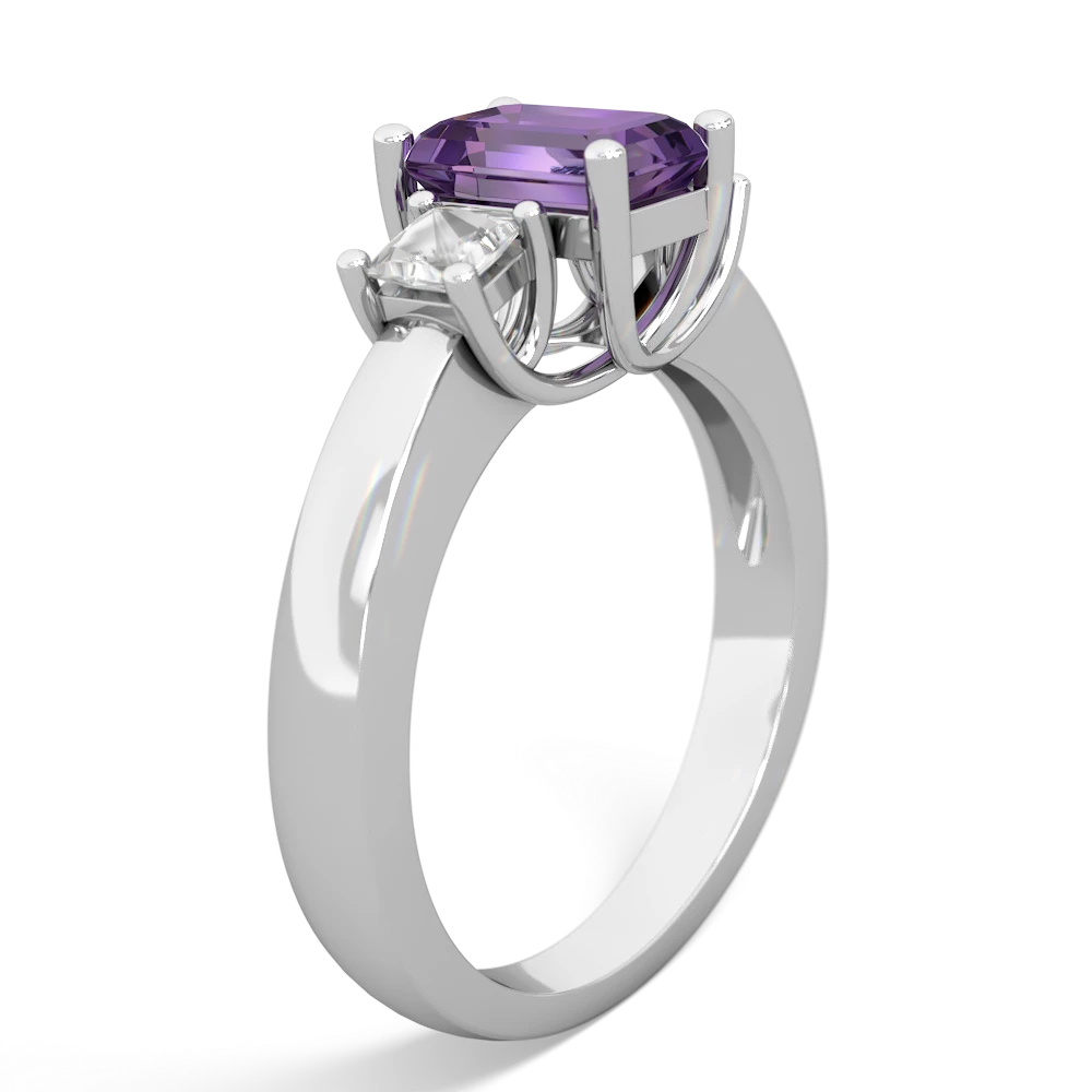 Amethyst Three Stone Emerald-Cut Trellis 14K White Gold ring R4021