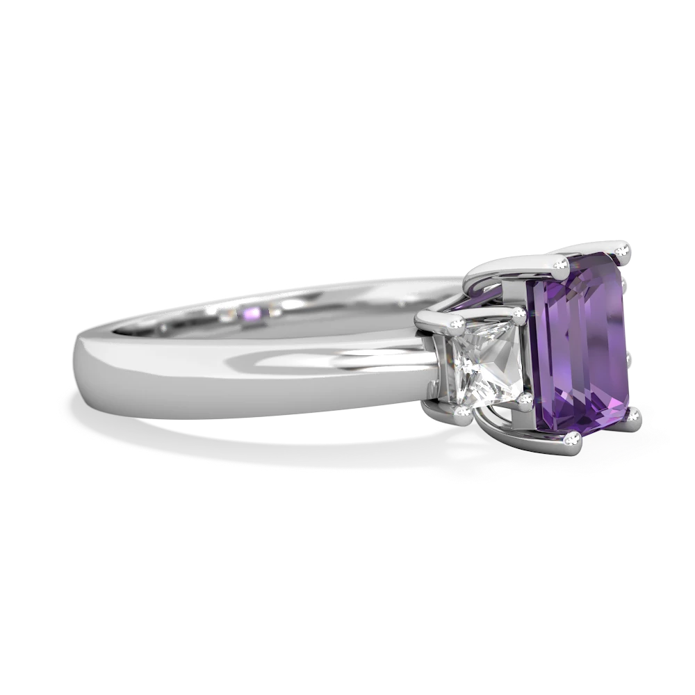 Amethyst Three Stone Emerald-Cut Trellis 14K White Gold ring R4021