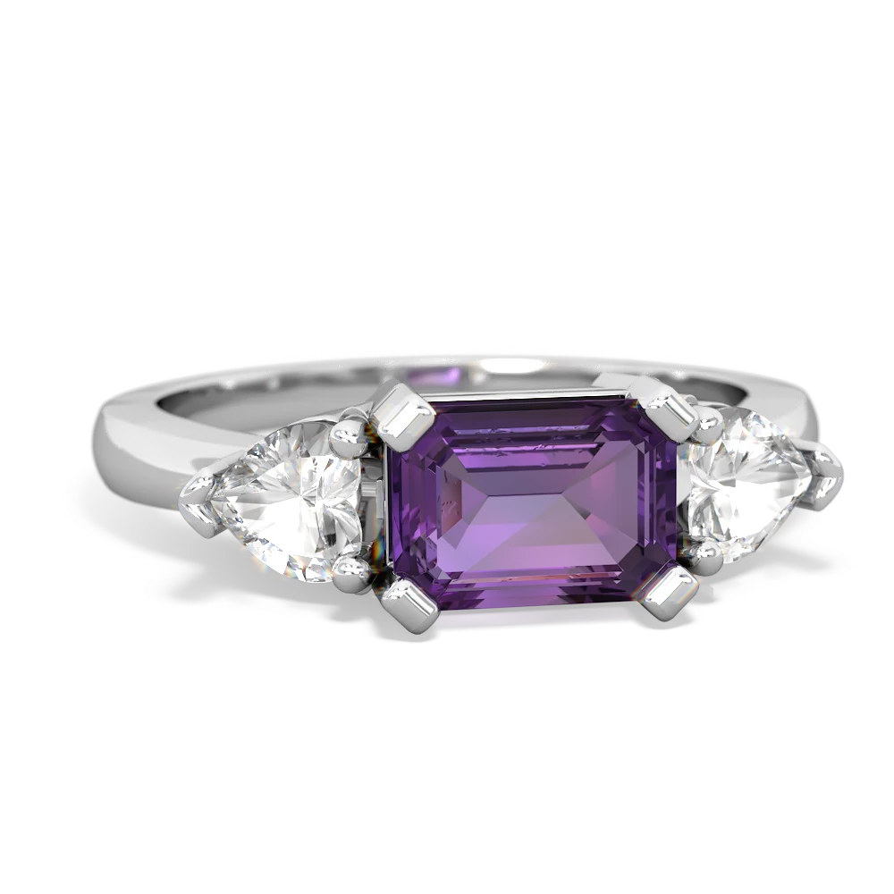 Amethyst Three Stone 14K White Gold ring R5235