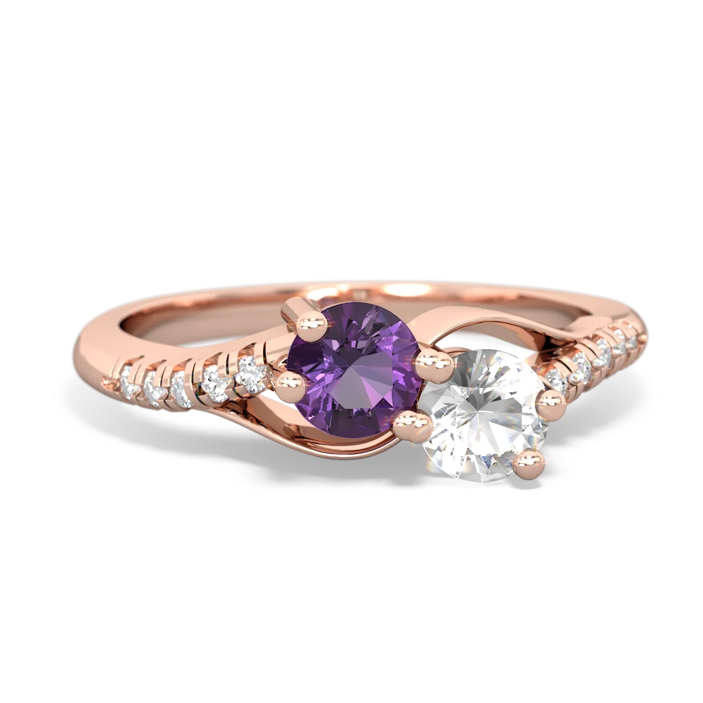 Amethyst Infinity Pave Two Stone 14K Rose Gold ring R5285