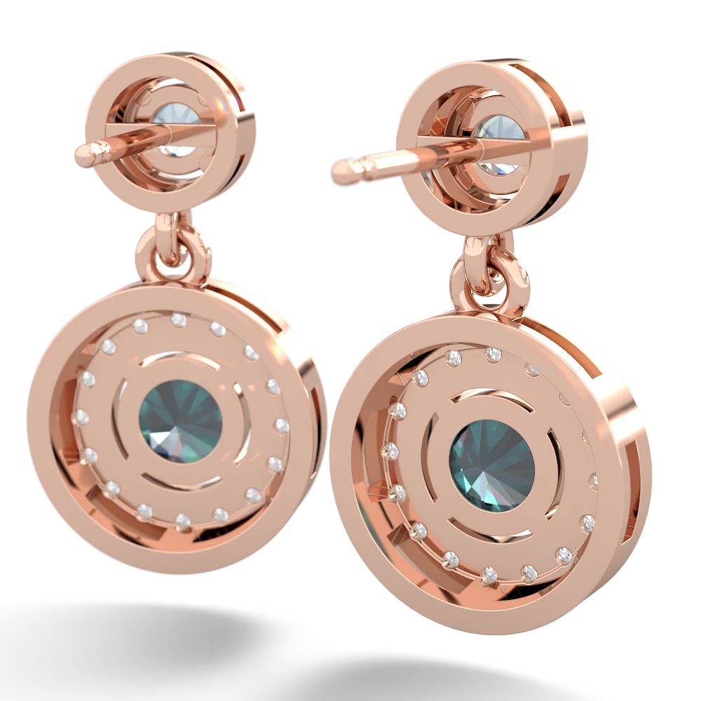 Aquamarine Halo Dangle 14K Rose Gold earrings E5319