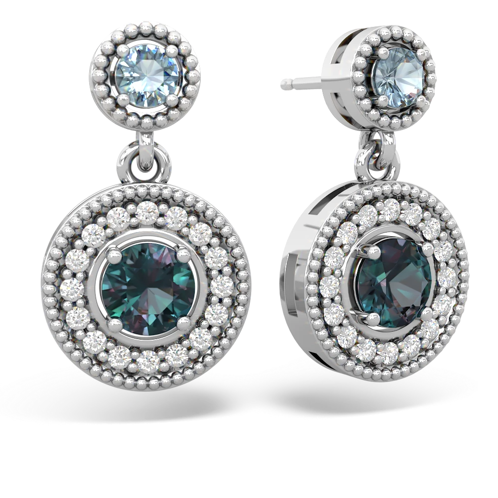 Aquamarine Halo Dangle 14K White Gold earrings E5319