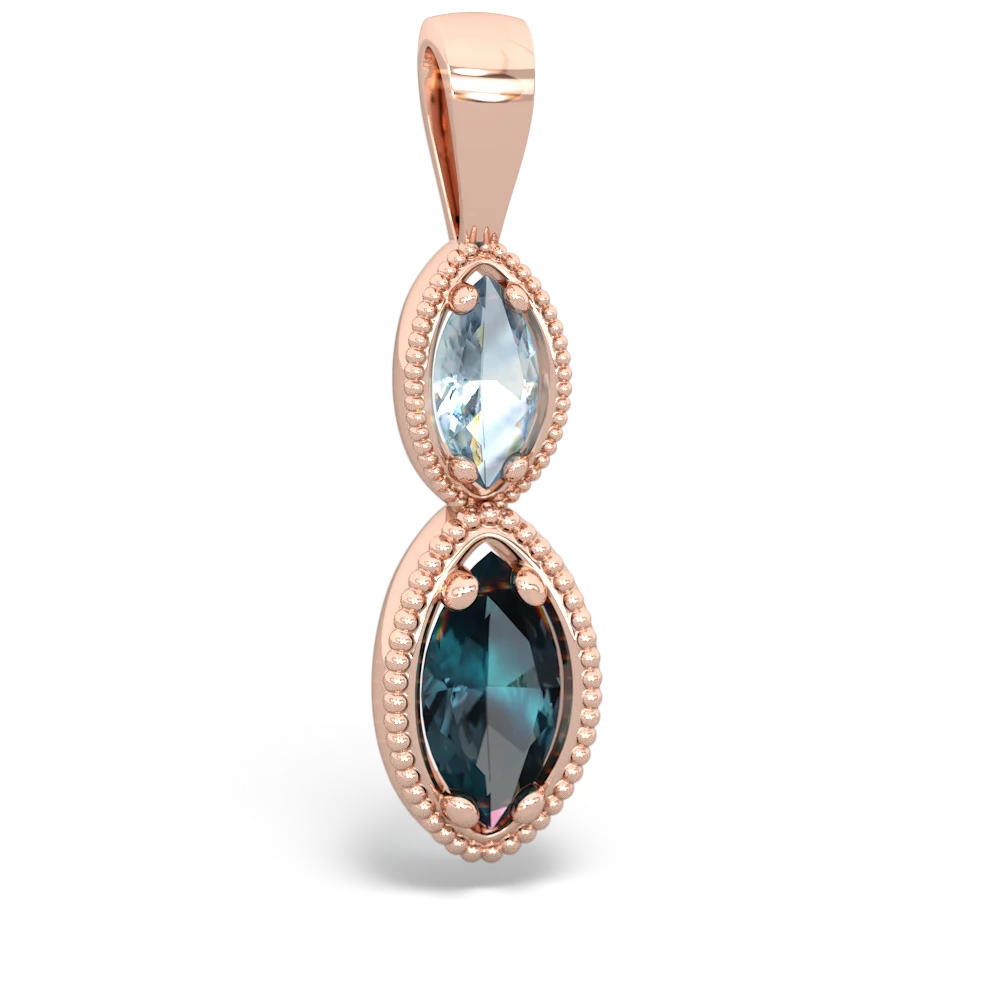 Aquamarine Antique-Style Halo 14K Rose Gold pendant P5700