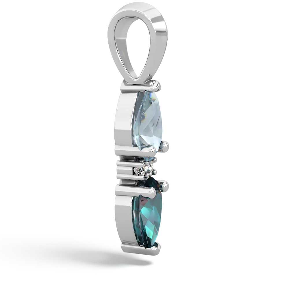 Aquamarine Bowtie Drop 14K White Gold pendant P0865