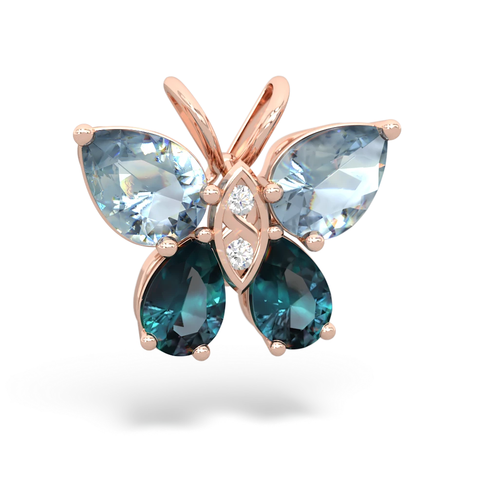 Aquamarine Butterfly 14K Rose Gold pendant P2215