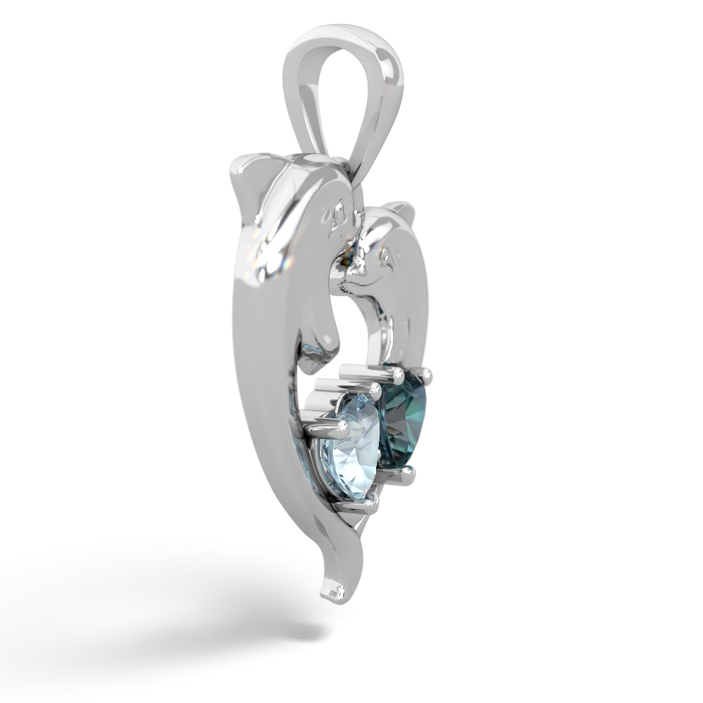 Aquamarine Dolphin Heart 14K White Gold pendant P5820