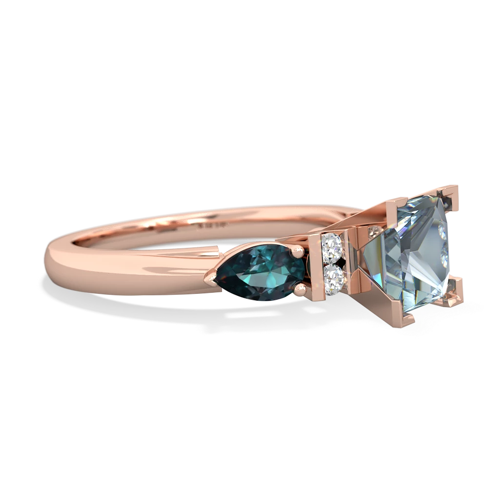 Aquamarine 6Mm Princess Eternal Embrace Engagement 14K Rose Gold ring C2002