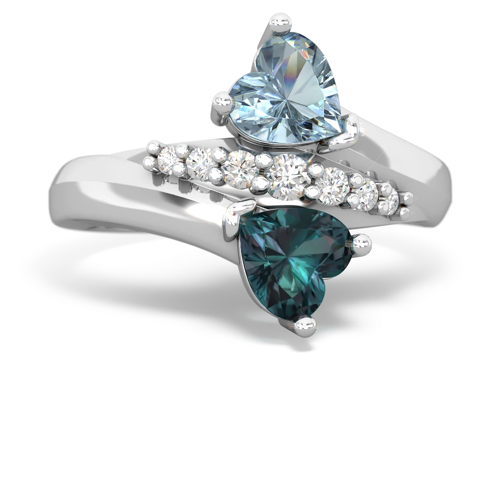 Aquamarine Heart To Heart 14K White Gold ring R2064