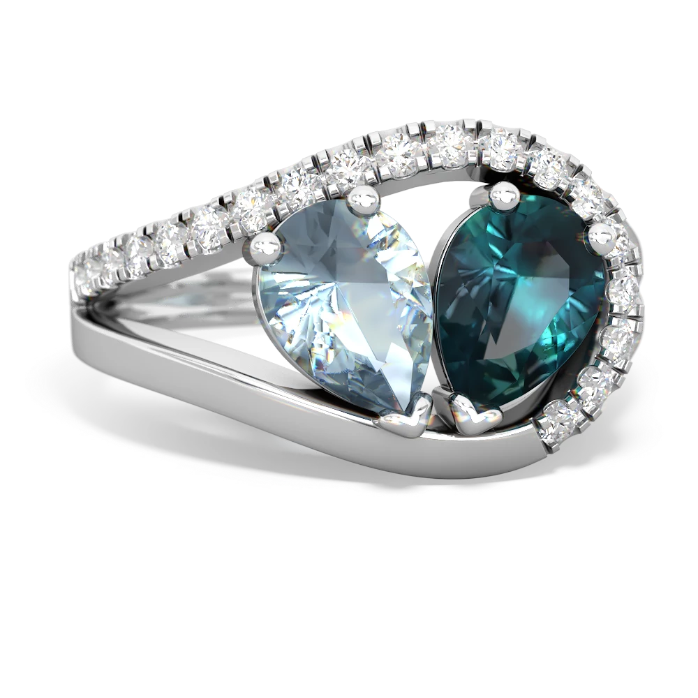 Aquamarine Nestled Heart Keepsake 14K White Gold ring R5650