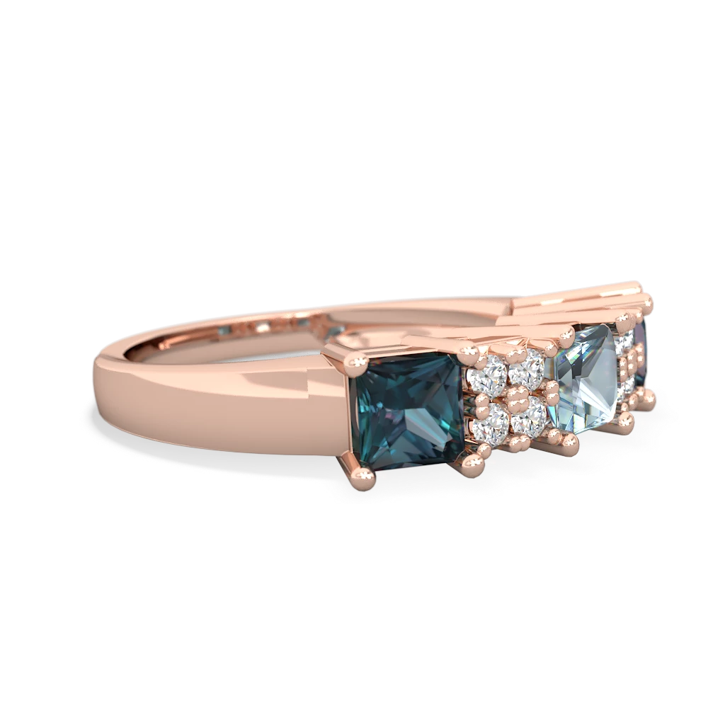 Aquamarine Three Stone Diamond Cluster 14K Rose Gold ring R2592