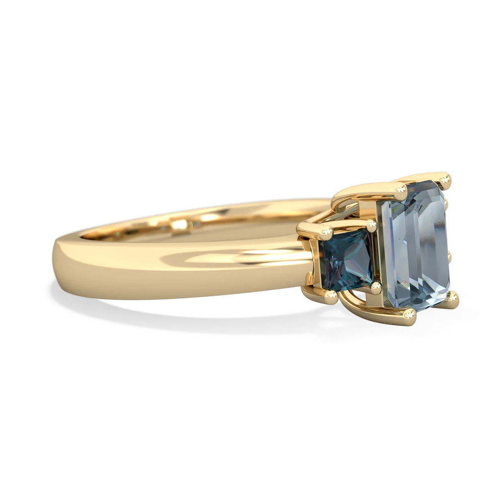 Aquamarine Three Stone Emerald-Cut Trellis 14K Yellow Gold ring R4021