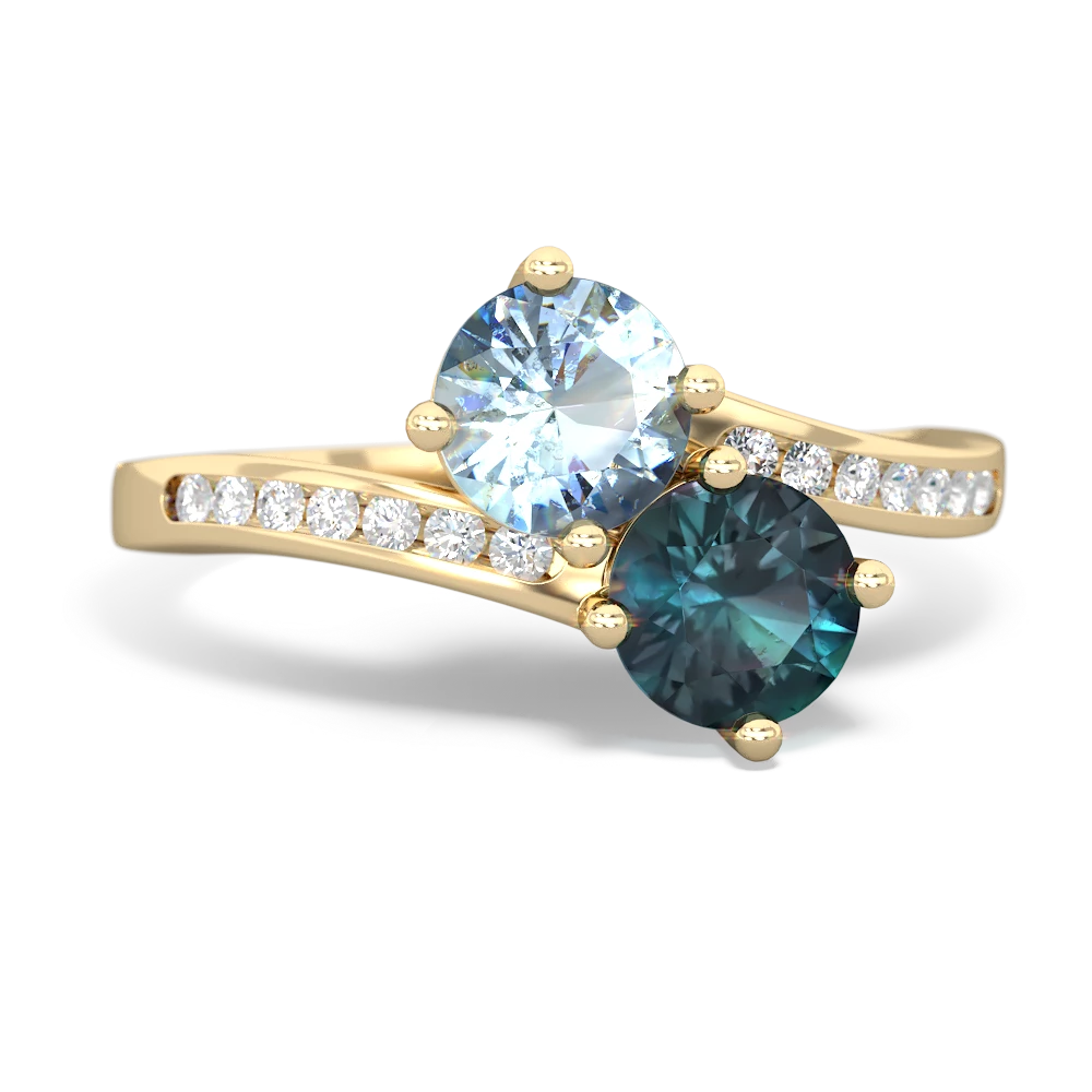 Aquamarine Channel Set Two Stone 14K Yellow Gold ring R5303