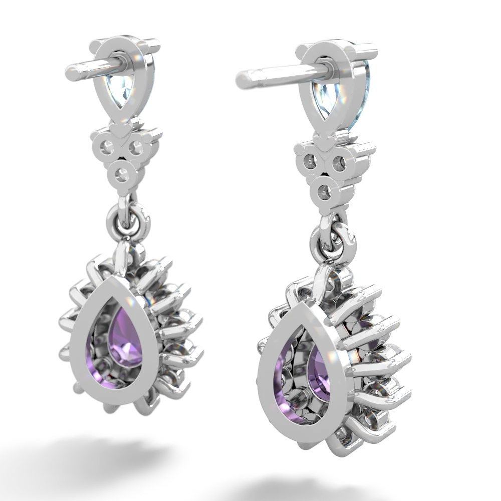 Aquamarine Halo Pear Dangle 14K White Gold earrings E1882