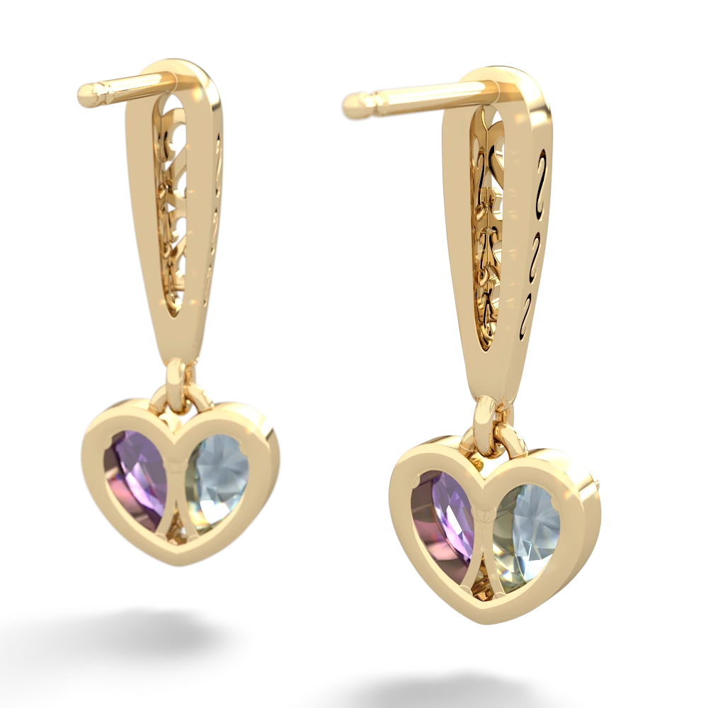 Aquamarine Amethyst Filligree Heart earrings - 14K Yellow Gold |JewelsForMe