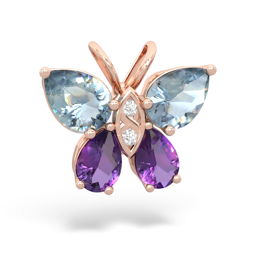 Aquamarine Butterfly 14K Rose Gold pendant P2215