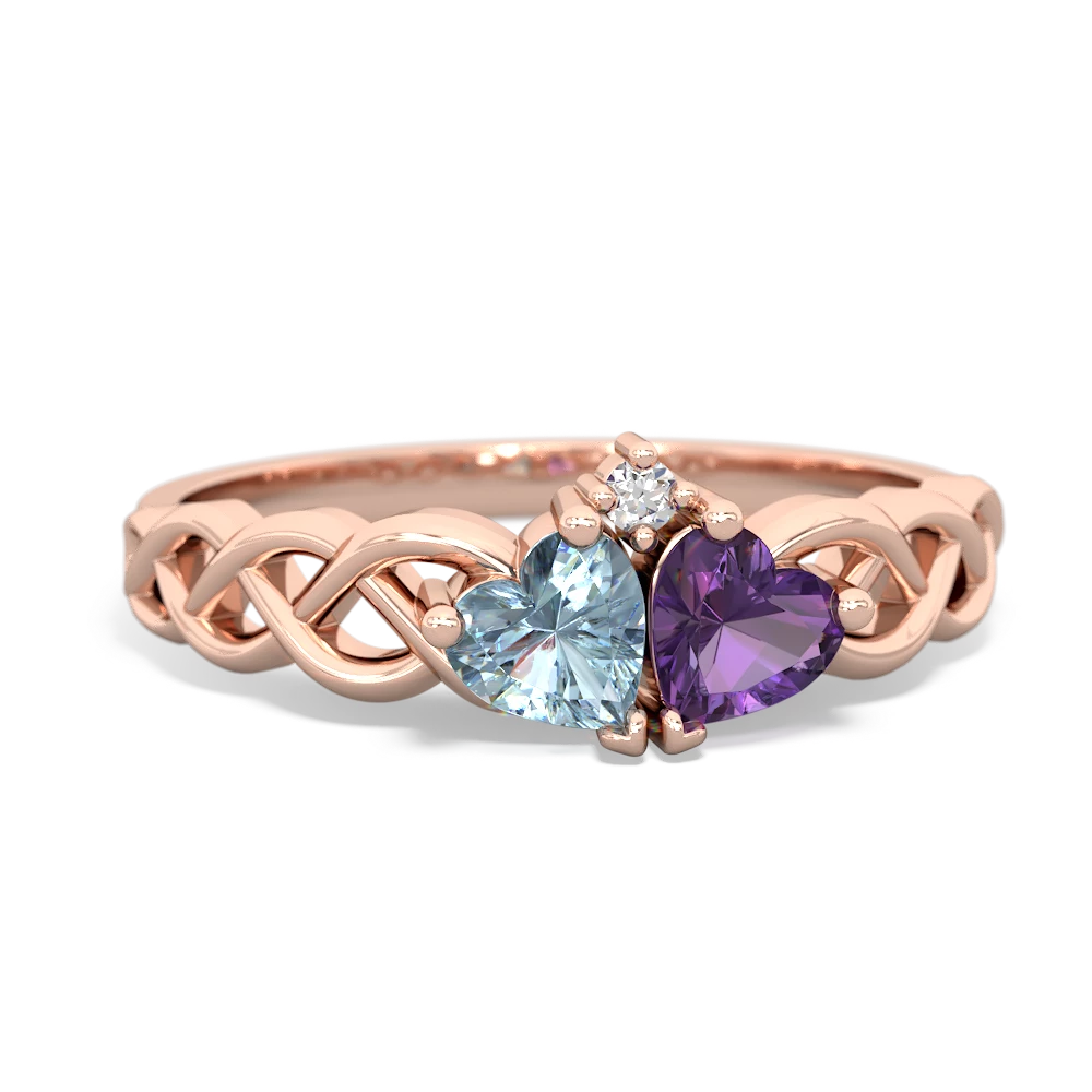 Aquamarine Heart To Heart Braid 14K Rose Gold ring R5870