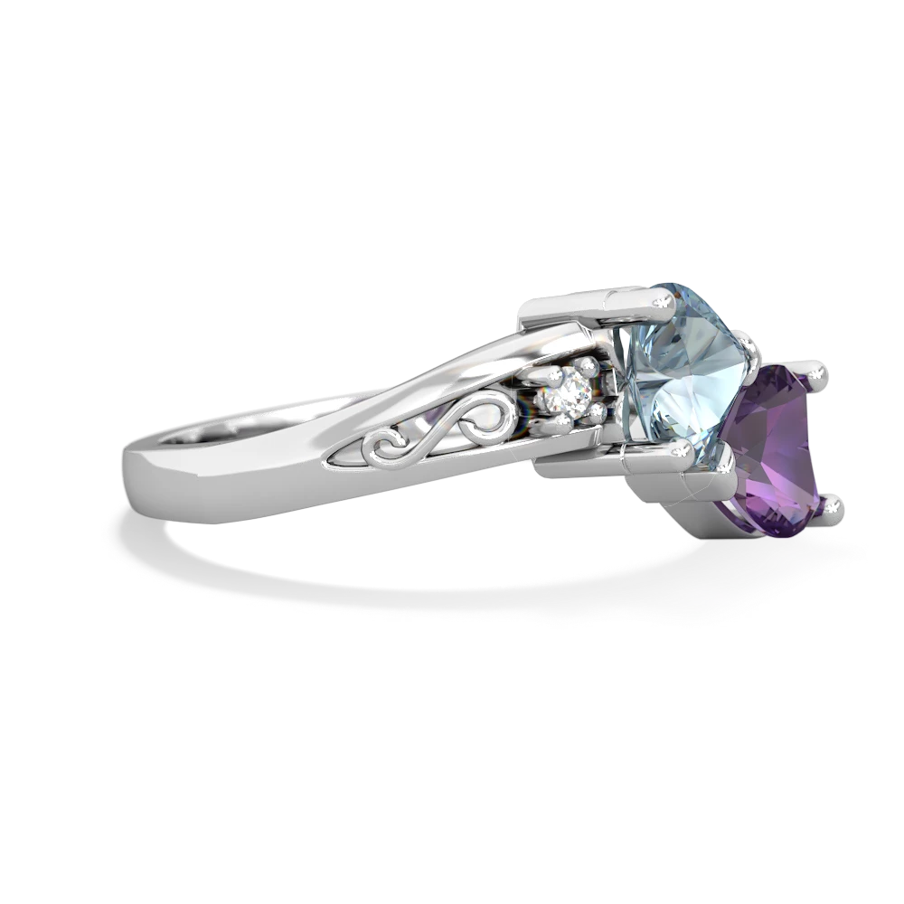 Aquamarine Snuggling Hearts 14K White Gold ring R2178