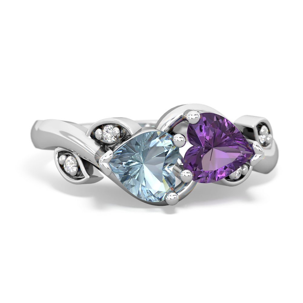 Aquamarine Floral Elegance 14K White Gold ring R5790