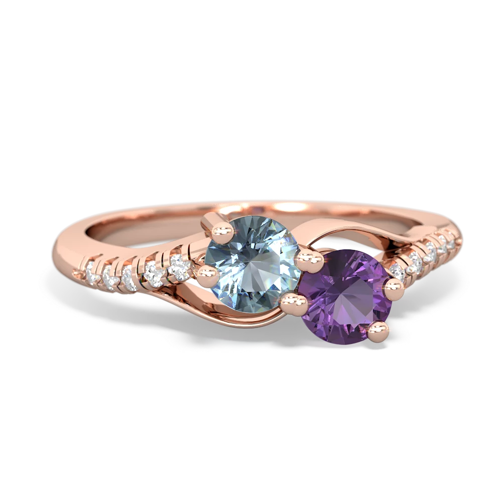 Aquamarine Infinity Pave Two Stone 14K Rose Gold ring R5285