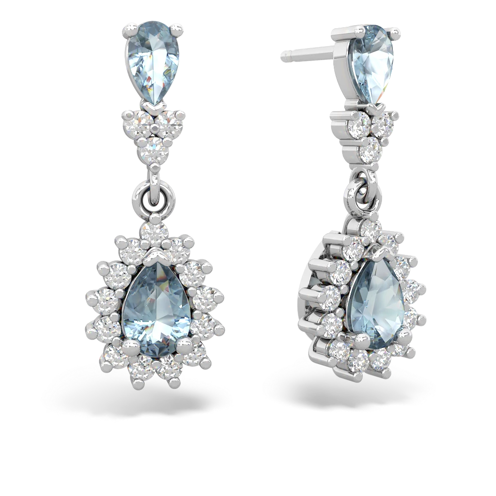 Aquamarine Halo Pear Dangle 14K White Gold earrings E1882