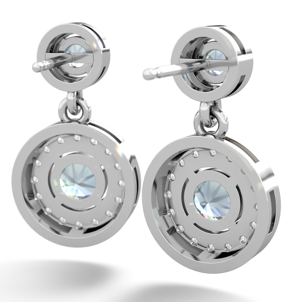 Aquamarine Halo Dangle 14K White Gold earrings E5319