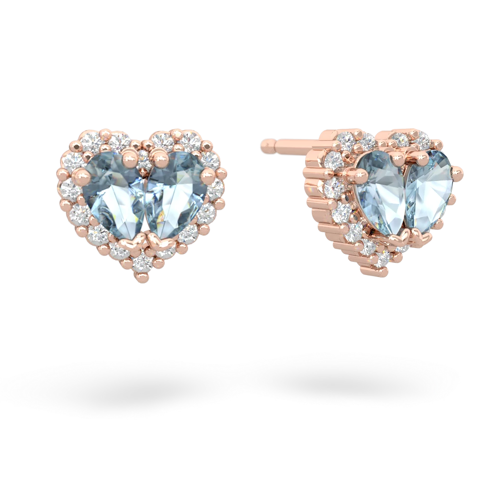 Aquamarine Halo 14K Rose Gold earrings E7008