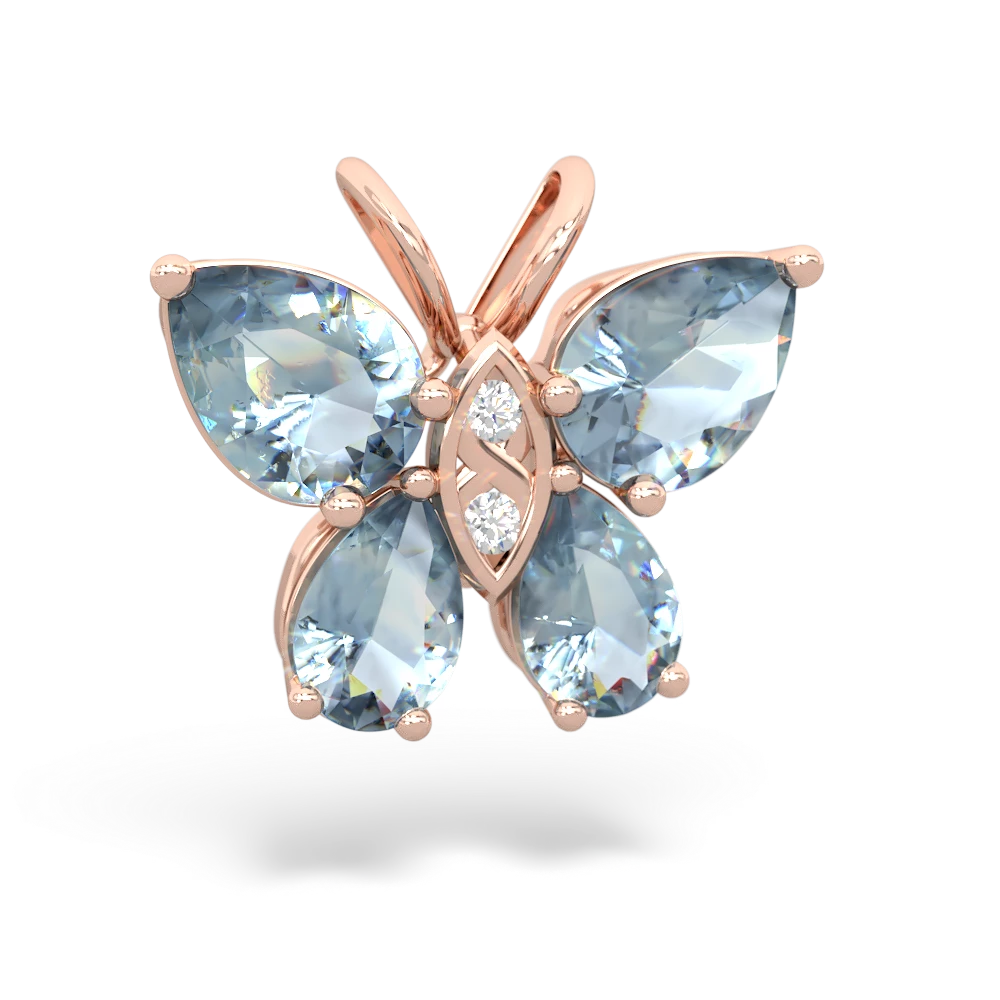 Aquamarine Butterfly 14K Rose Gold pendant P2215