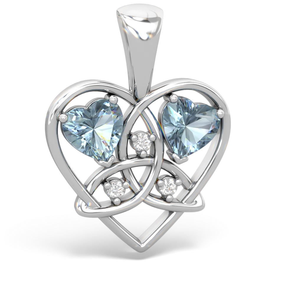 Aquamarine Celtic Trinity Heart 14K White Gold pendant P5331