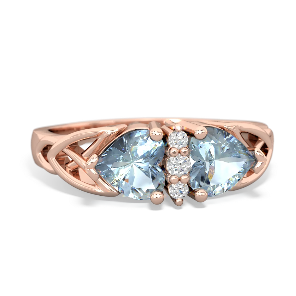 Aquamarine Celtic Knot Double Heart 14K Rose Gold ring R5040