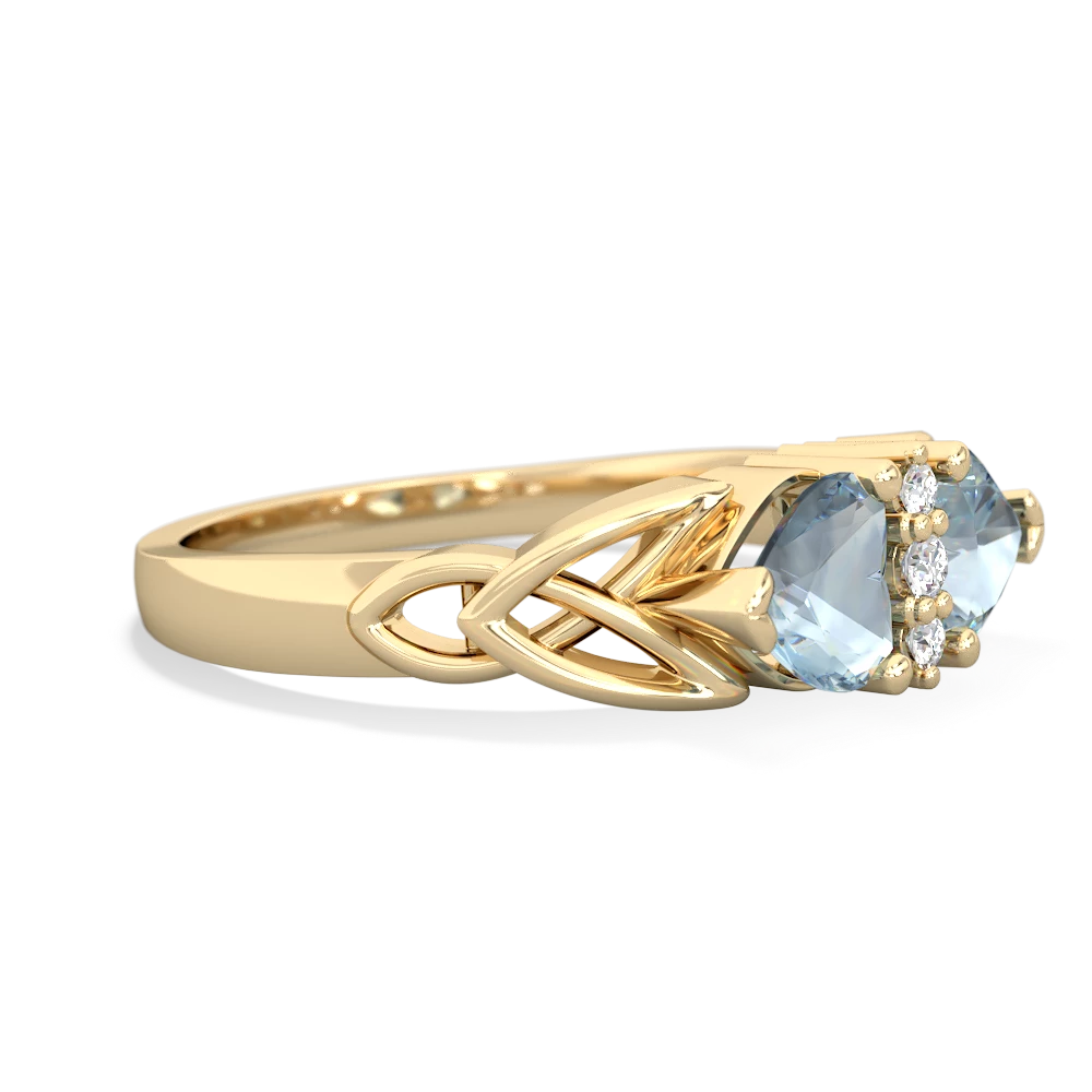 Aquamarine Celtic Knot Double Heart 14K Yellow Gold ring R5040