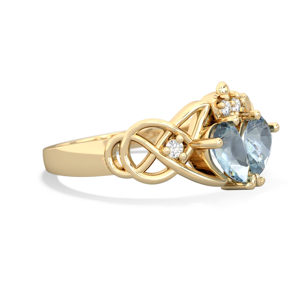 Aquamarine 'One Heart' Celtic Knot Claddagh 14K Yellow Gold ring R5322