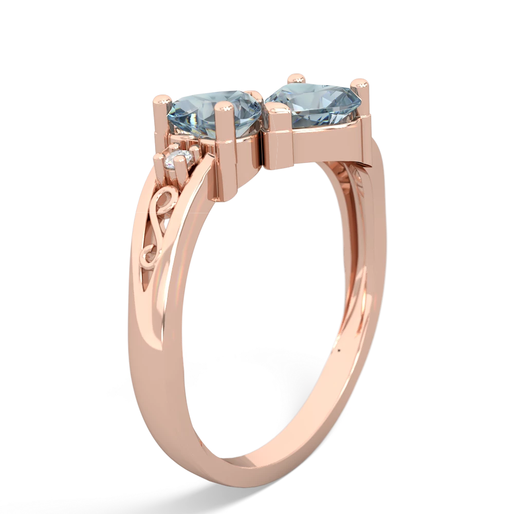 Aquamarine Snuggling Hearts 14K Rose Gold ring R2178