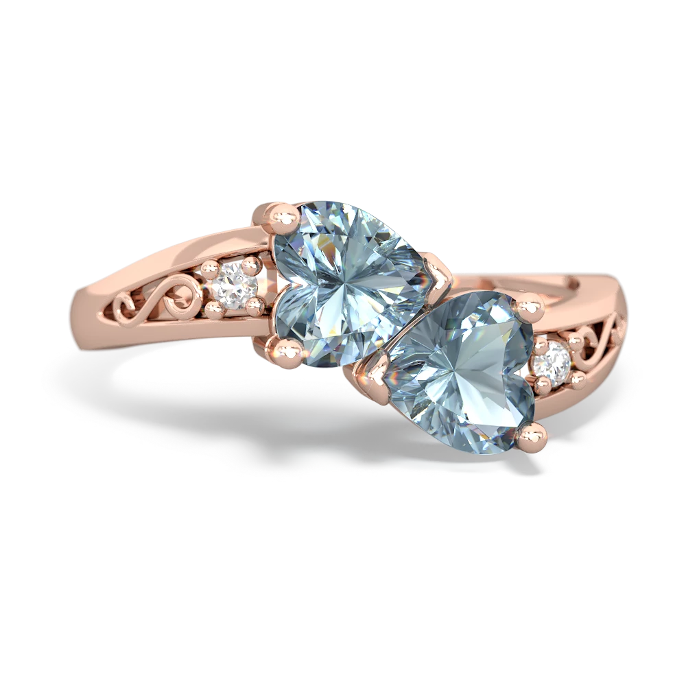 Aquamarine Snuggling Hearts 14K Rose Gold ring R2178