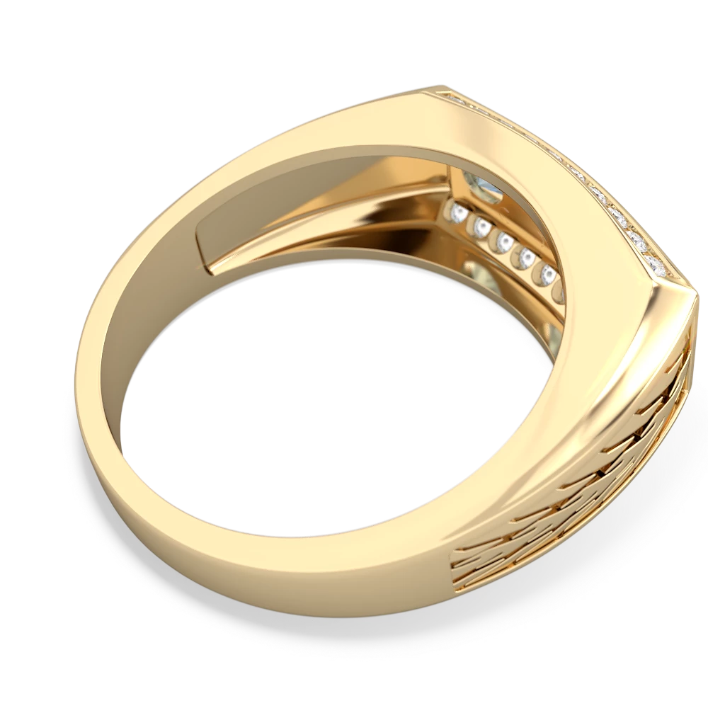 Jade Three Stone Tire Tread Men's 14K Yellow Gold ring R0520