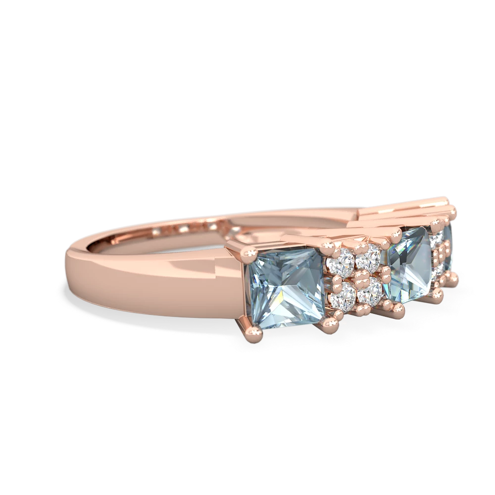 Aquamarine Three Stone Diamond Cluster 14K Rose Gold ring R2592