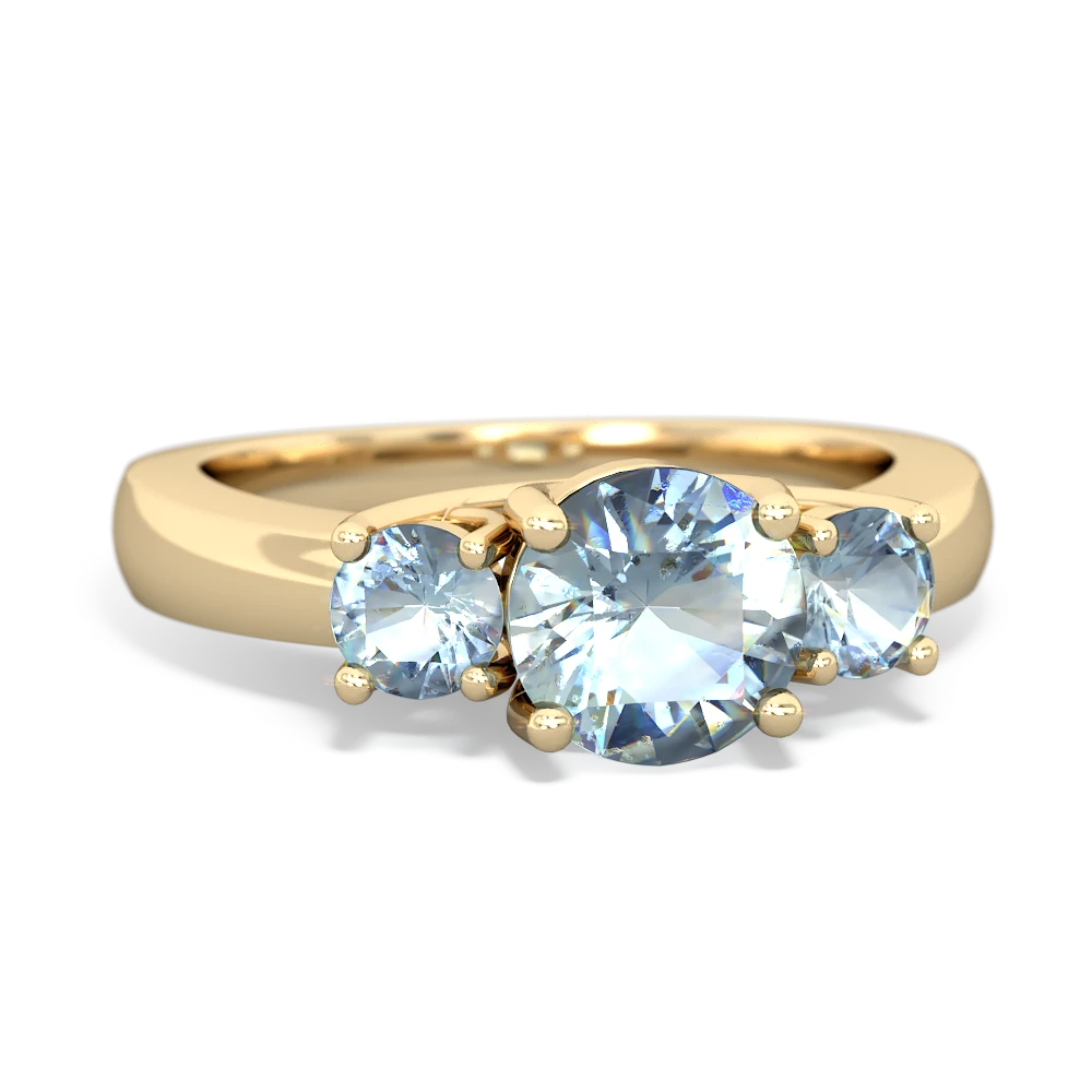 Aquamarine Three Stone Round Trellis 14K Yellow Gold ring R4018