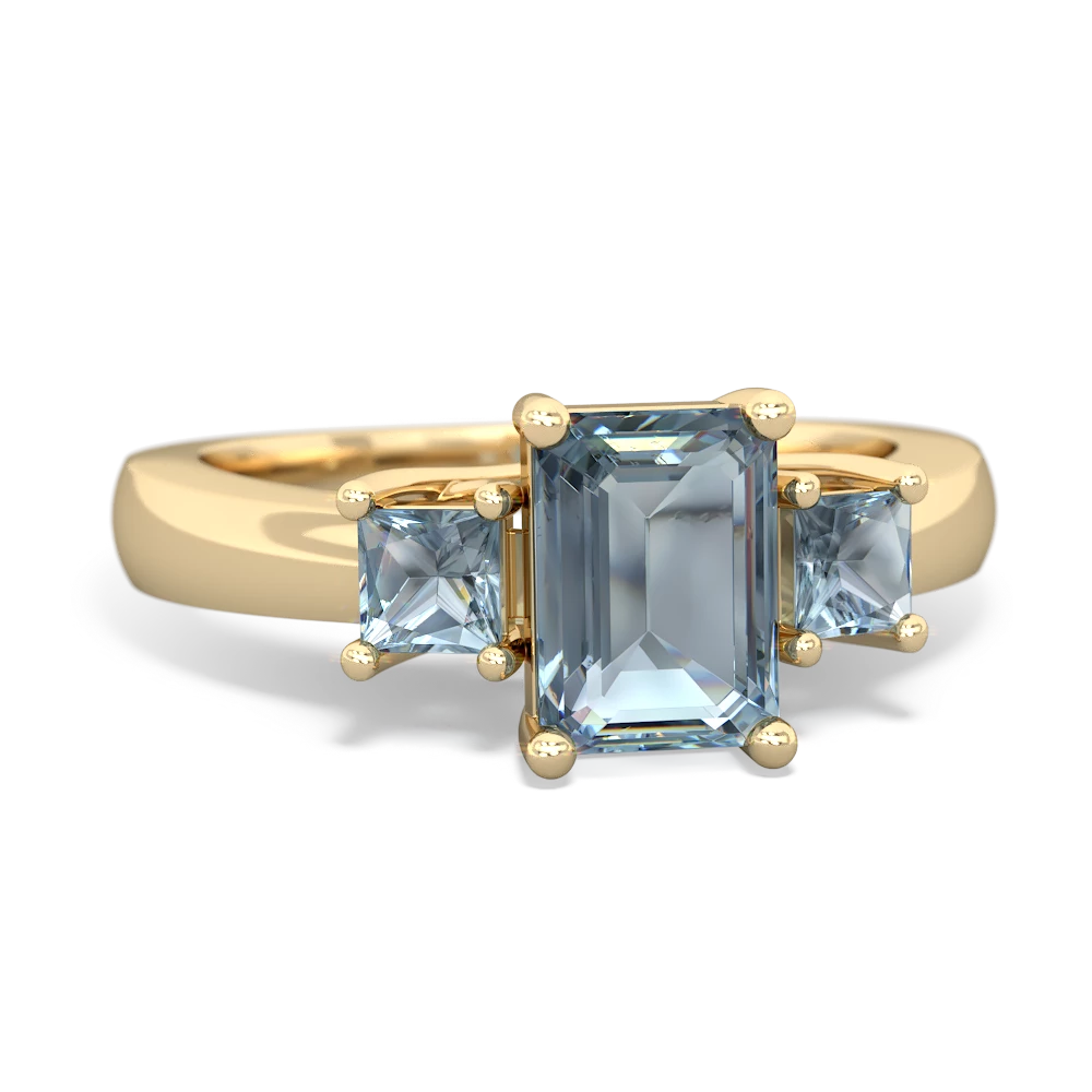 Sapphire Three Stone Emerald-Cut Trellis 14K Yellow Gold ring R4021